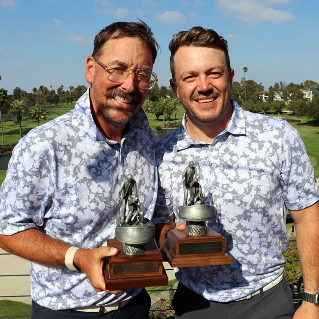 2024 Mesa Verde Member-Member Champions Nic Johnson and Chris Harrell Holding Trophy