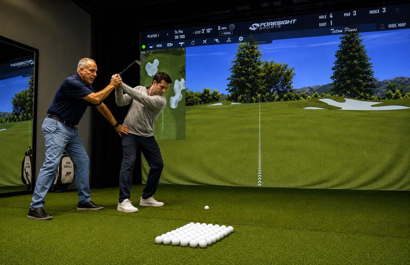 Orange County Golf Lesson Instructor John Burckle Adjusting a Students Swing During a Lesson
